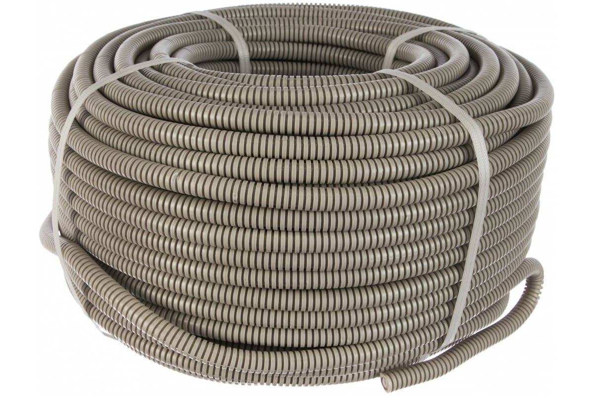 фото Труба ПВХ IEK гофрированная D16 легкая с зондом серая (комплект из 100 м)