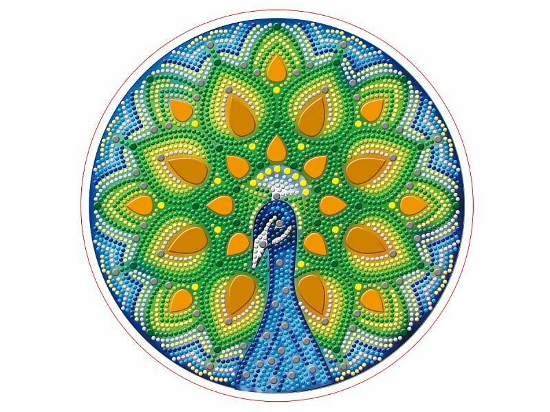 Алмазная мозаика (круглая, диаметр 24 см), ПАВЛИН (YKH22) - фото №2