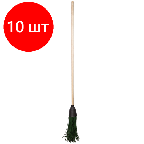 Комплект 10 шт, Метла OfficeClean, синтетическая, для улицы, круглая, 3 кольца, щетина 30см, с дерев. черенком 120см метла officeclean для улицы плоская зеленый бежевый