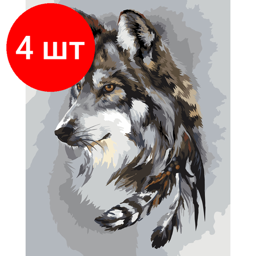 Комплект 4 шт, Картина по номерам на холсте ТРИ совы Волчья мудрость, 40*50, с акриловыми красками и кистями