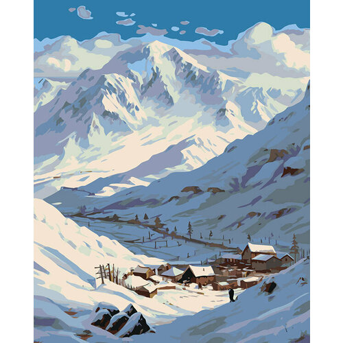Картина по номерам Пейзаж зимняя деревня у горы Эльбрус картина по номерам зима пейзаж с заснеженным лесом 40x50