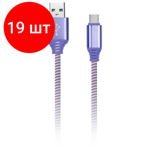 Комплект 19 шт, Кабель Smartbuy iK-3112NS, USB2.0 (A) - Type C, в оплетке, 2A output, 1м, фиолетовый