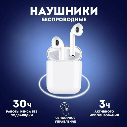 Беспроводные наушники с микрофоном i12 белые, Bluetooth 5.0 с сенсорным управлением беспроводные наушники i12 pro белые