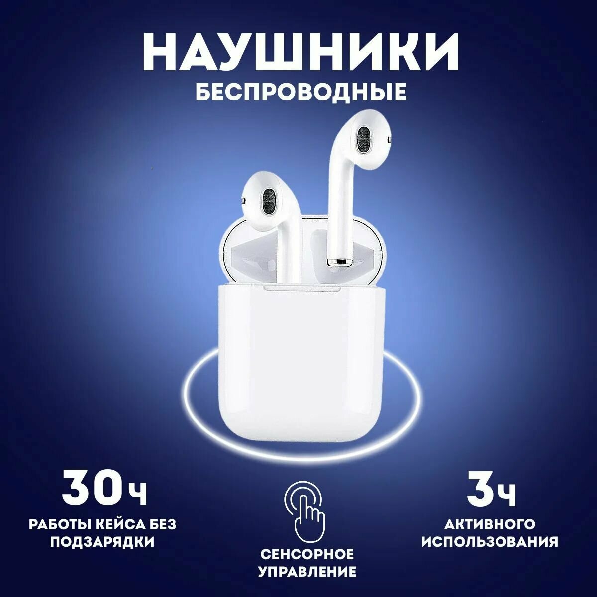 Беспроводные наушники с микрофоном i12 белые, Bluetooth 5.0 с сенсорным управлением