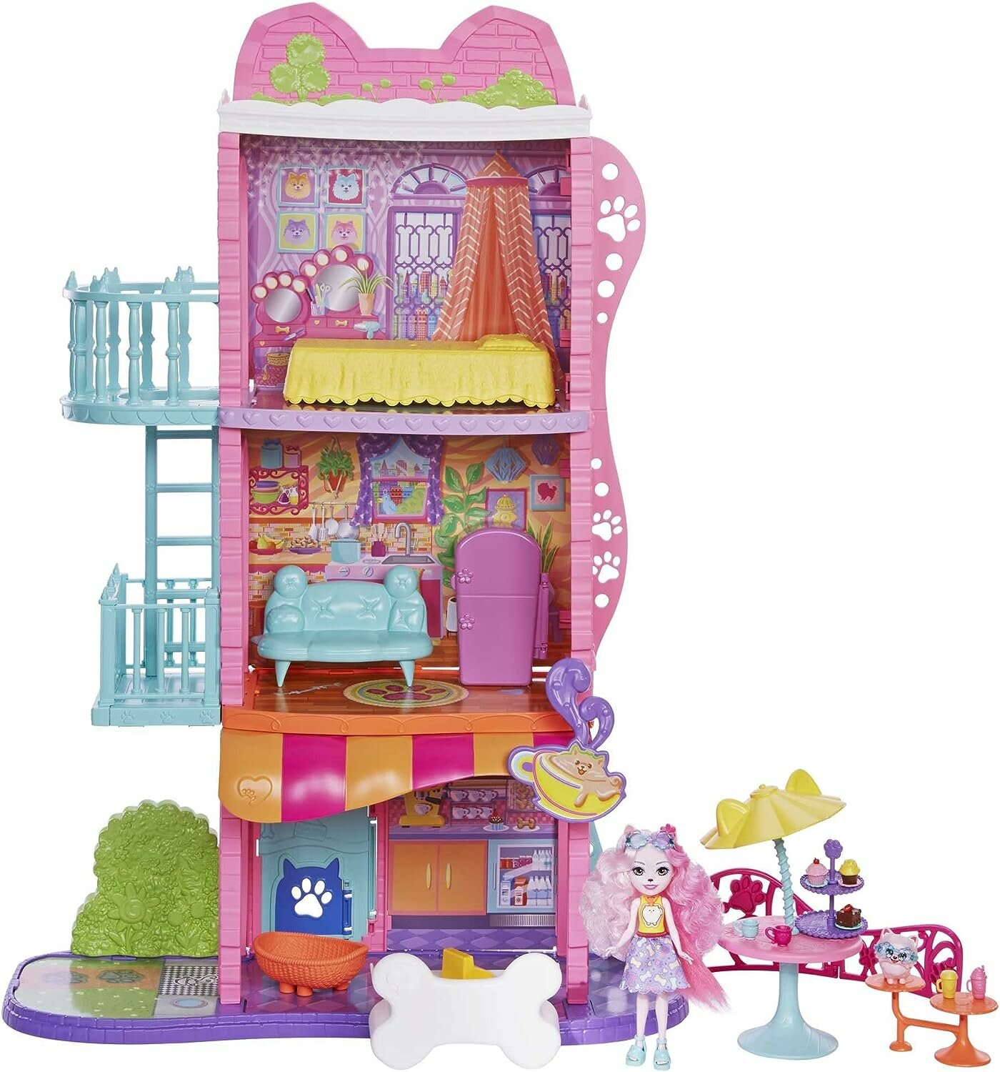 Дом для кукол Игровой набор Mattel Enchantimals Таунхаус, кафе и собачки шпицы