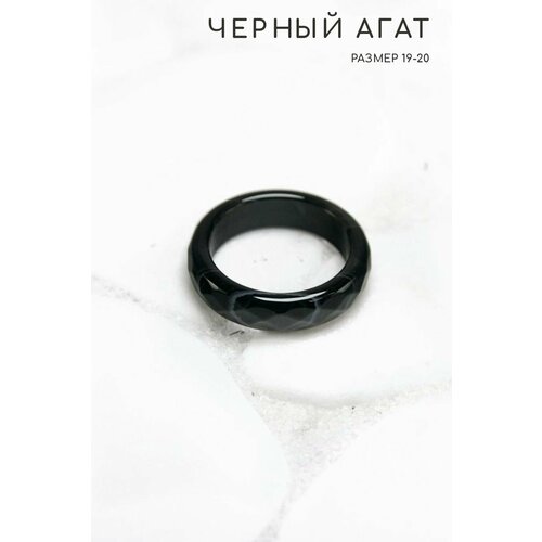 Кольцо Grow Up Кольцо Черный агат с прожилками, граненое - размер 19-20, натуральный камень - для душевного равновесия, агат