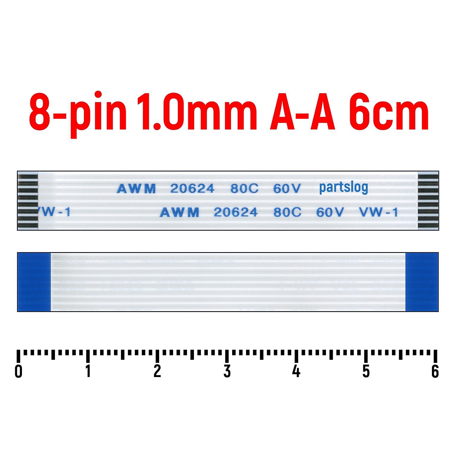 Шлейф FFC 8-pin Шаг 1.0mm Длина 6cm Прямой A-A