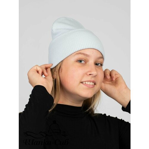 фото Шапка бини , размер свободный, голубой шапка-сиб
