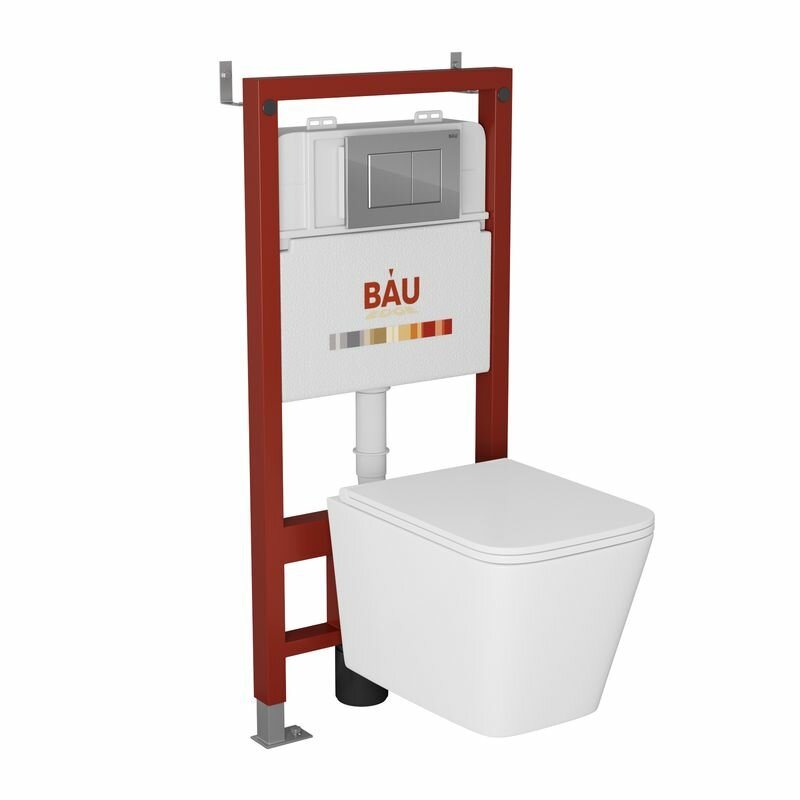 Комплект BAU 6 в 1: инсталляция BAU PRO унитаз подвесной безободковый торнадо обратного потока Bau Stil Hurricane-2 сиденье микролифт кнопка хром