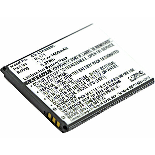 Аккумулятор CS-LTA600SL BL171 для Lenovo A390 3.7V / 1450mAh / 5.37Wh аккумулятор ibatt ib u1 m593 1650mah для lenovo a60 a60