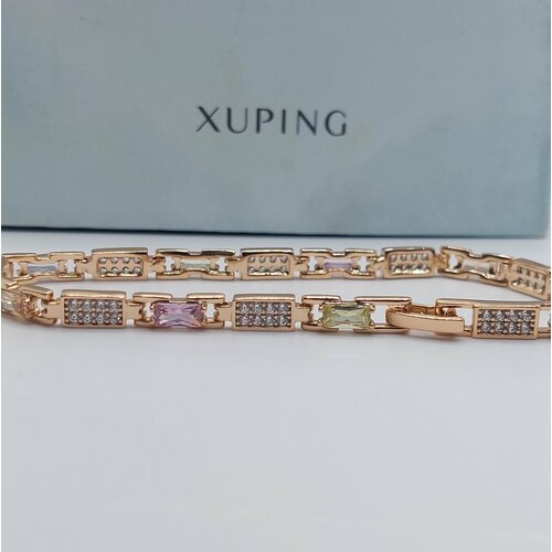 Браслет-цепочка XUPING JEWELRY Браслет на руку бижутерия, циркон, 1 шт., размер 17 см, золотистый, оранжевый