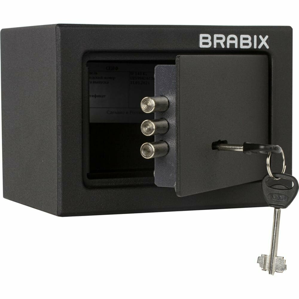 BRABIX Сейф офисный мебельный SF-140KL в140ш195г140мм ключевой замок черный 291140