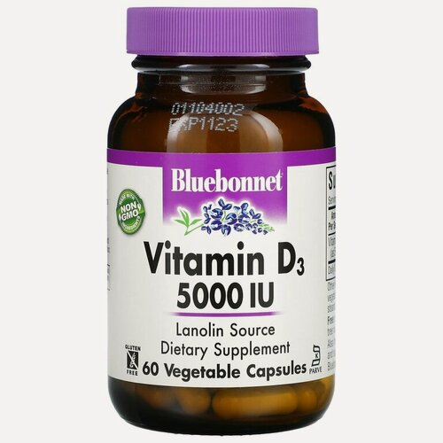 Изображение товара Bluebonnet Nutrition, Витамин D3, 125 мкг (5000 МЕ), 60 растительных капсул
