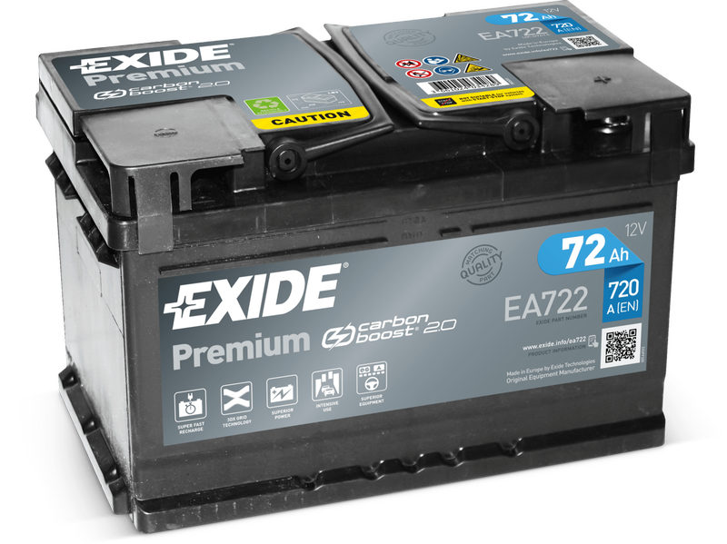 Аккумулятор автомобильный Exide Premium EA 722 6СТ-72 обр. (низкий) 278x175x175