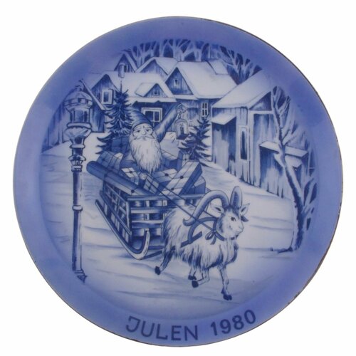 Винтажная настенная тарелка "Рождество1980". Фарфор, деколь, золочение. Швеция,1980 г.