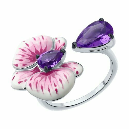 фото Кольцо diamant online, серебро, 925 проба, эмаль, ситалл, аметист, размер 17