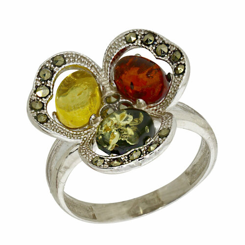 фото Кольцо diamant online, серебро, 925 проба, янтарь, размер 18, мультиколор