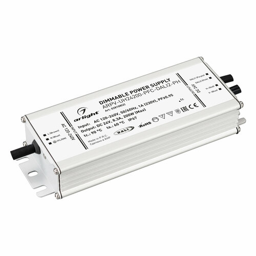 Блок питания ARPV-UH24200-PFC-DALI2-PH (24V, 8.3A, 200W) (Arlight, IP67 Металл, 7 лет)