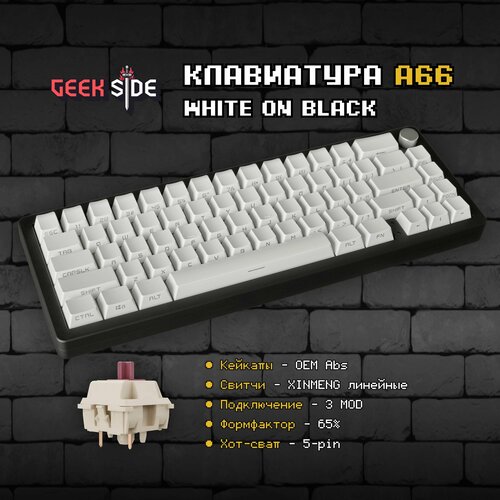 Механическая клавиатура Technology A66 White on Black розовый Gasket Mount Sugar65 GMK67 ABS Double Shot кейкапы 3MOD с крутилкой 1335000₽