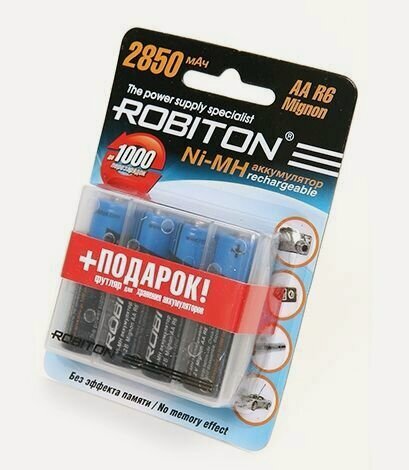 Изображение товара Аккумуляторы Ni-МН 2850мАч размера АА/HR6 Robiton 2850MHAA-4/box 4 шт. в компл. + футляр