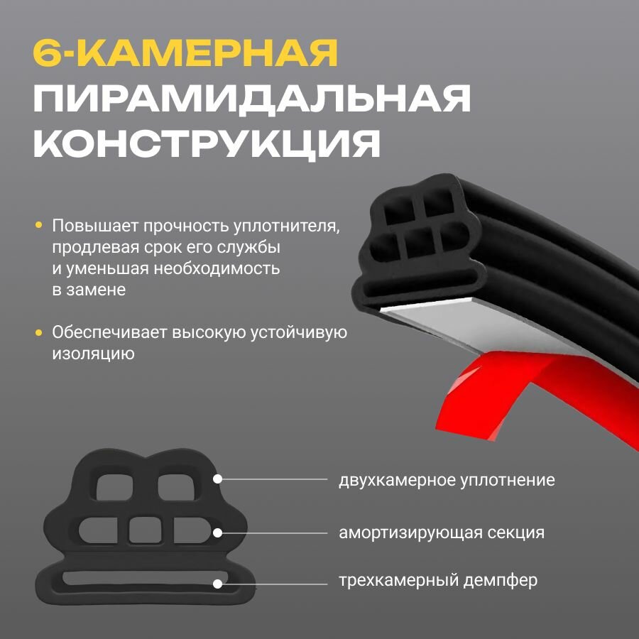 Прочие Аксессуары Для Окон И Дверей Самоклеящийся уплотнитель для входной двери 6-камерный, 6 метров