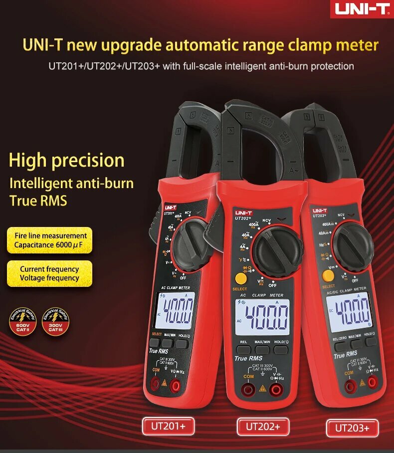 Изображение UNI-T цифровые токоизмерительные клещи UT201+, UT202+, UT202A+, UT203+, UT204+, UT201 Plus