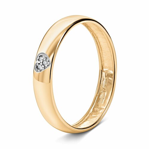 Кольцо обручальное Veragold, красное золото, 585 проба, родирование, бриллиант, размер 15.5, ширина 4 мм, золотистый