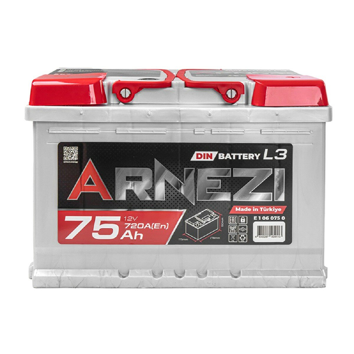 Аккумулятор ARNEZI DIN SMF 75 A/ч обратная R( ) 278x175x190 L3 EN 720 A — фото 1