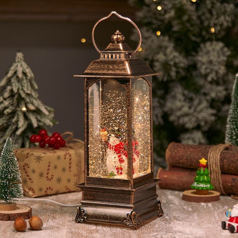 Новогодний фонарь со снегом, подсветкой и музыкой