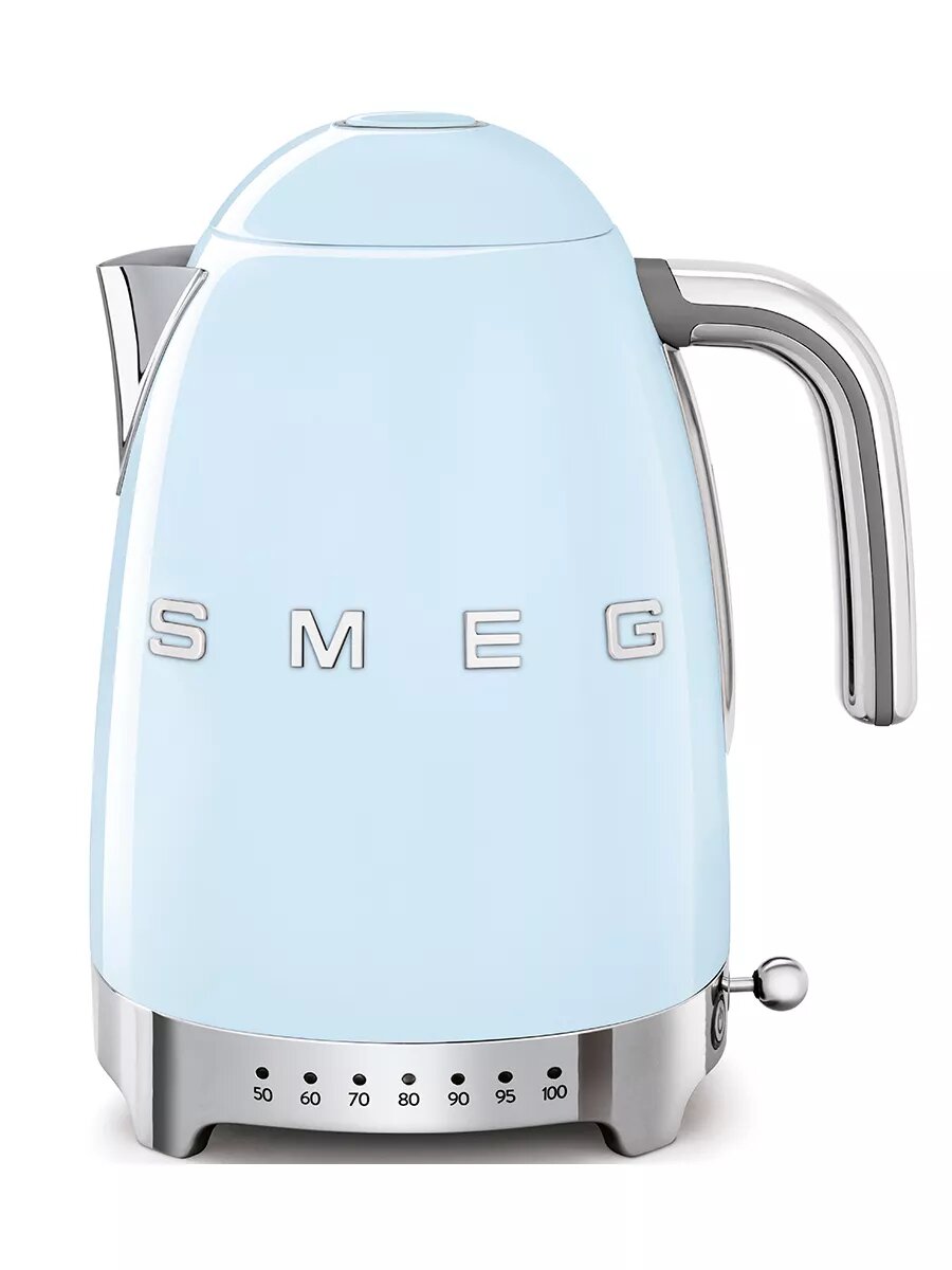 Чайник Smeg KLF04PBEU, нержавеющая сталь, 2400Вт, 7 температурных режимов, голубой — фото 1