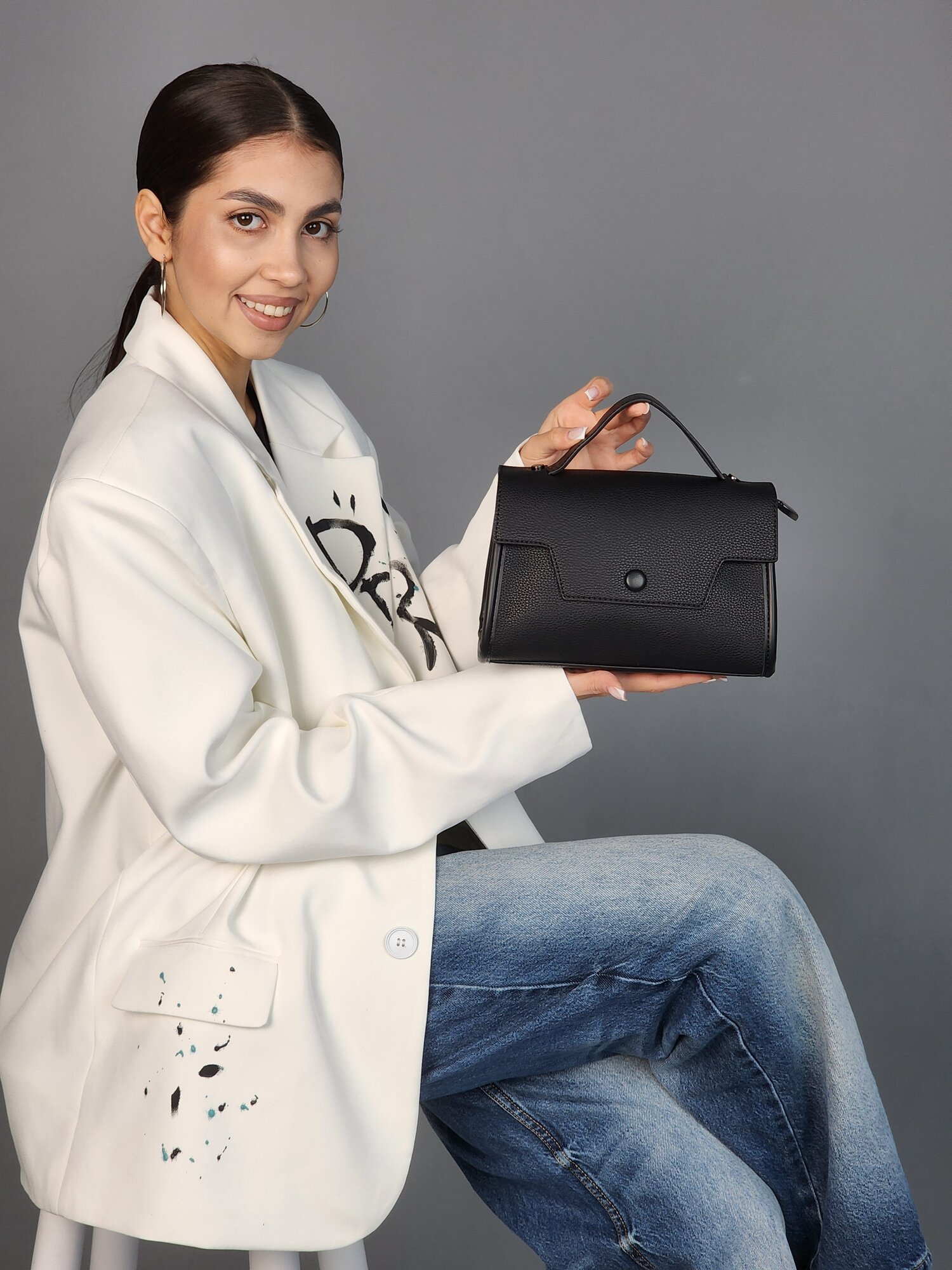 Сумка кросс-боди Evangelina May, фактура матовая, зернистая, черный . — фото 1