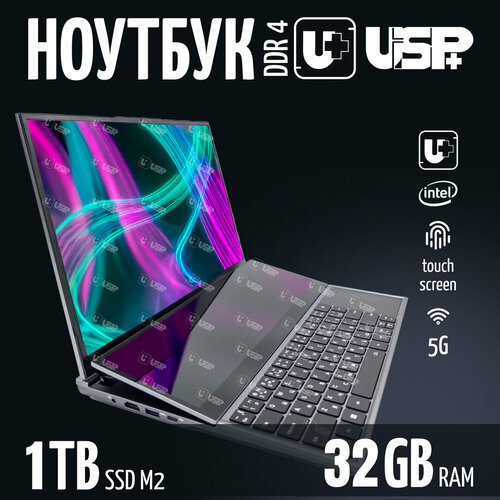 Ноутбук двухэкранный Intel i9-10980 32GB 1TB SSD M2 подсветка клавиатуры Windows 11 87547₽