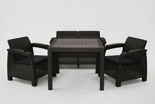 Изображение товара Комплект садовой мебели HomlyGreen Set 2+1+1+Стол 94х94х74см.+подушки темно-синего цвета