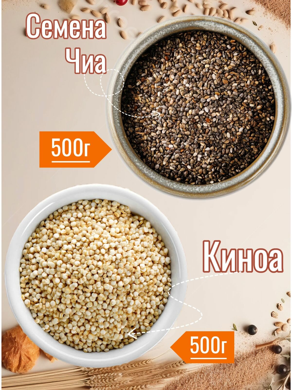 Семена ЧИА 500 г + киноа белая 500г