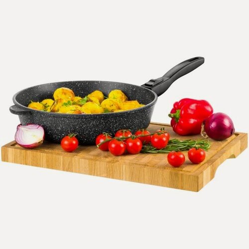 Изображение товара Сковорода глубокая Elan Gallery гармония вкуса "Черный мрамор" 120110, 28см, съемная+малая ручка