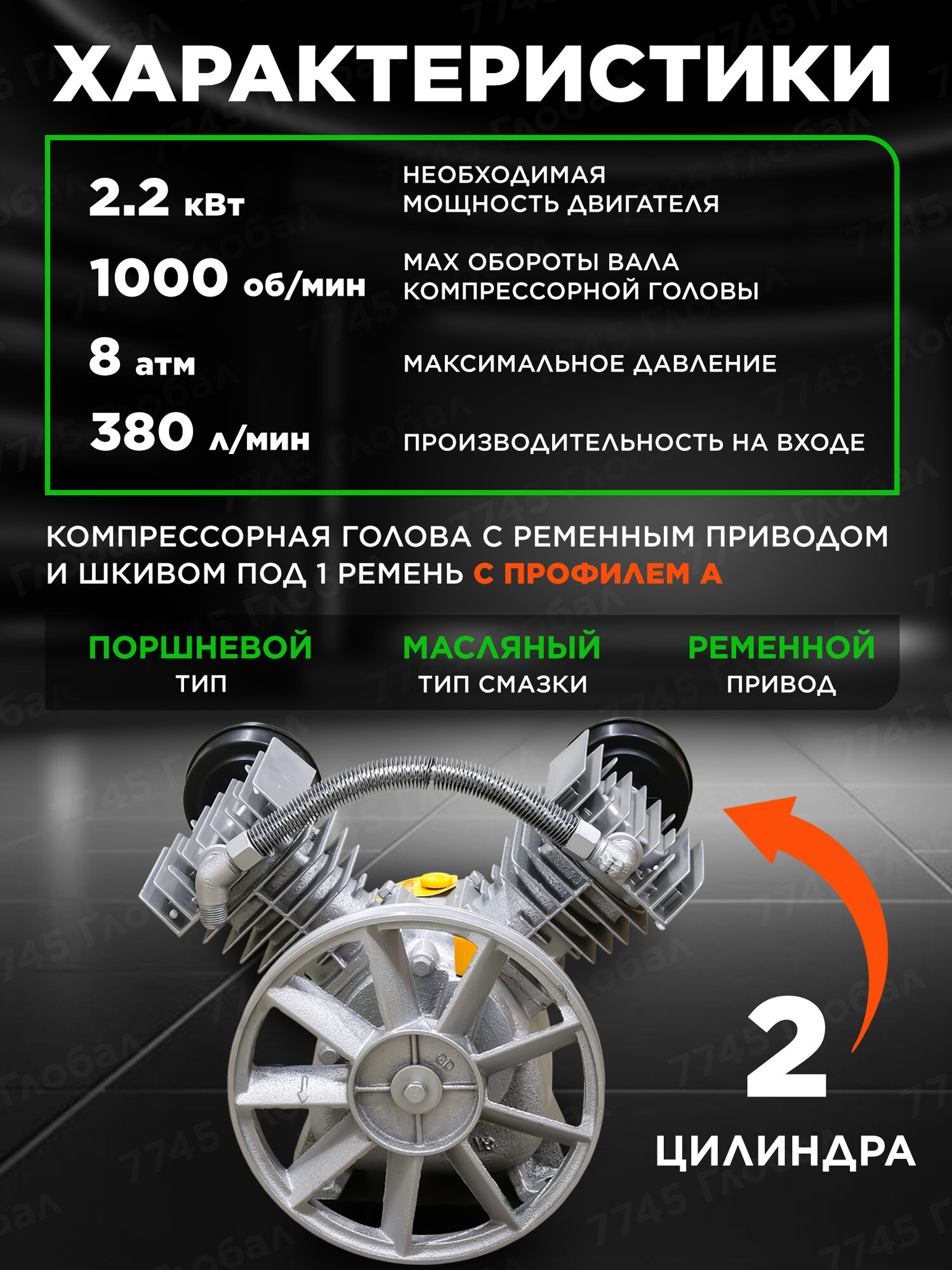 Компрессорная голова 2,2 кВт с ременным приводом ECO AEP-22-380 — фото 1