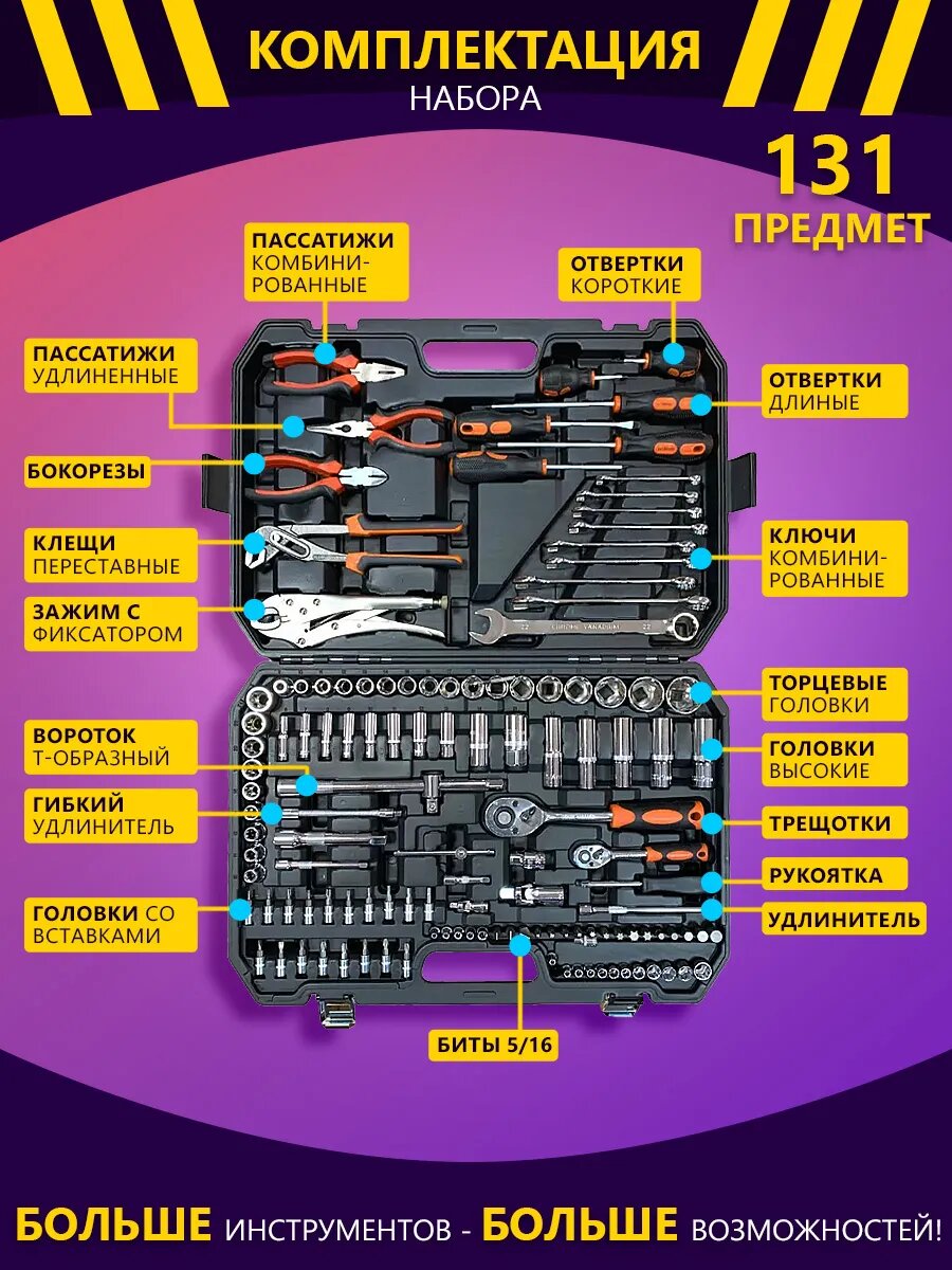 Набор инструментов AnteiKing для автомобиля 131 предмет, CRV — фото 1