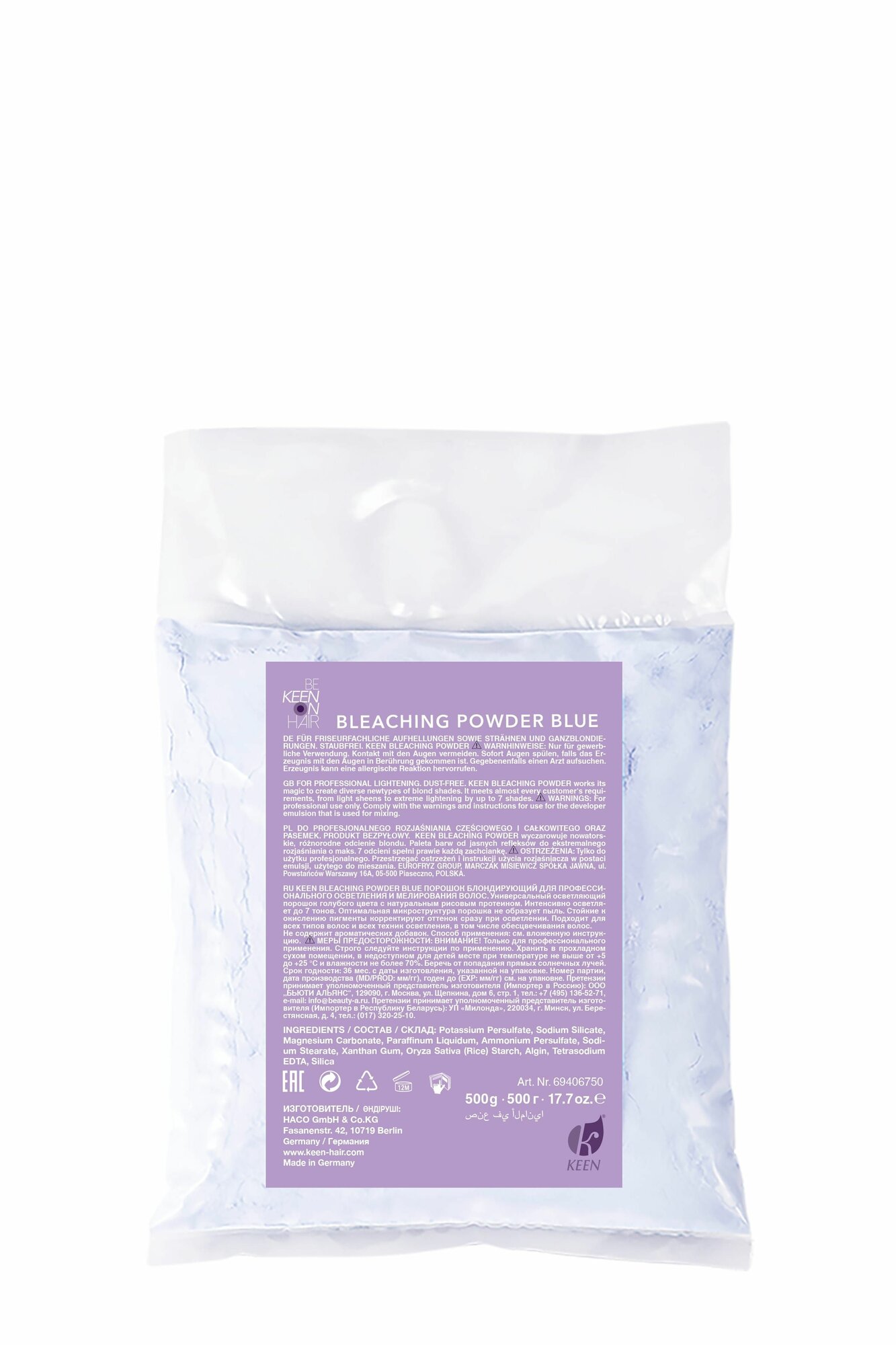 Блондирующий порошок KEEN BLEACHING POWDER голубой (пакет), 500 г