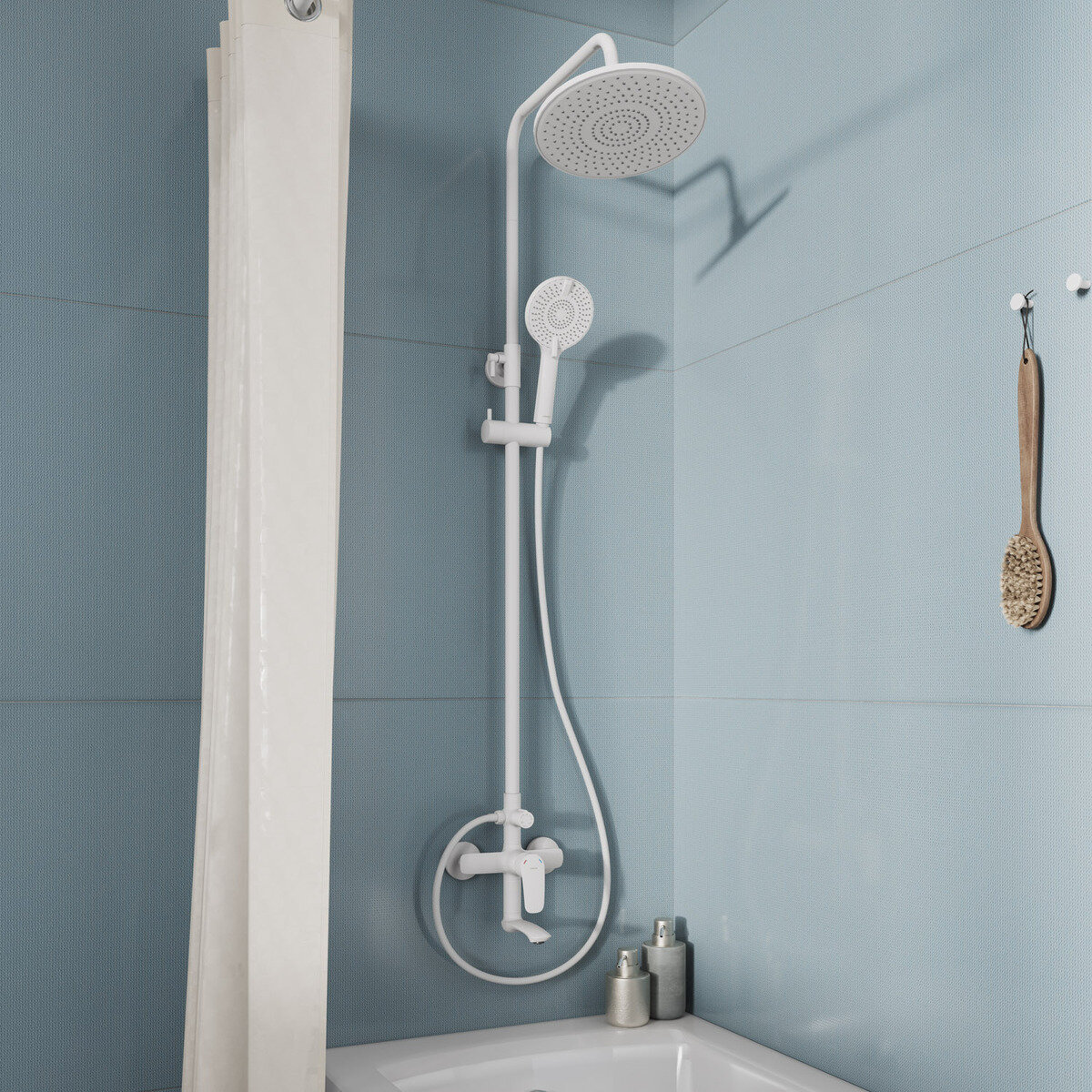 Душевая система Milardo Rora RORWT4FM06 с тропическим душем белый матовый — фото 1