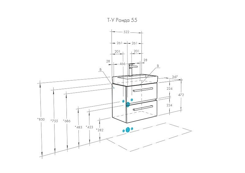Тумба с раковиной Aquaton Ронда PRO 55 мини дуб сом 1A207601RSC20 - фото №4