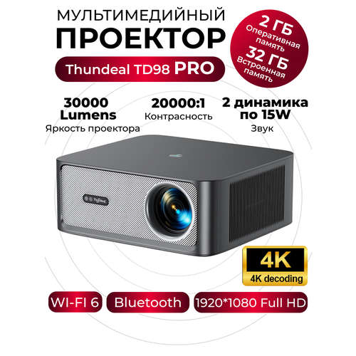 Мультимедийный проектор для фильмов НОВИНКА - Thundeal TD98 Pro н Андроид 11 с высоким разрешением FullHD и яркостью 30000 лм