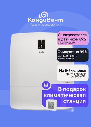 Изображение товара Очиститель воздуха приточный Ballu ONEAIR ASP-200SPMAX + датчик Со2 и нагр элемент + цифровая станция XIAOMI