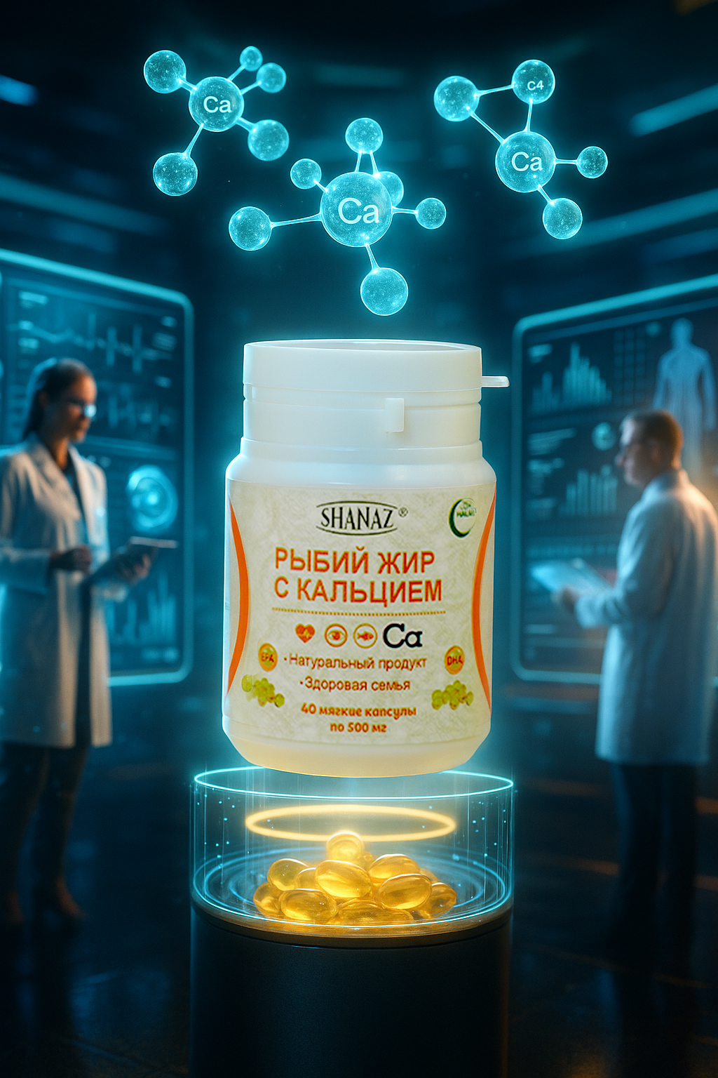 Рыбий жир с кальцием 500 мг, 40 капсул – источник Омега-3 и кальция для здоровья костей и сердца