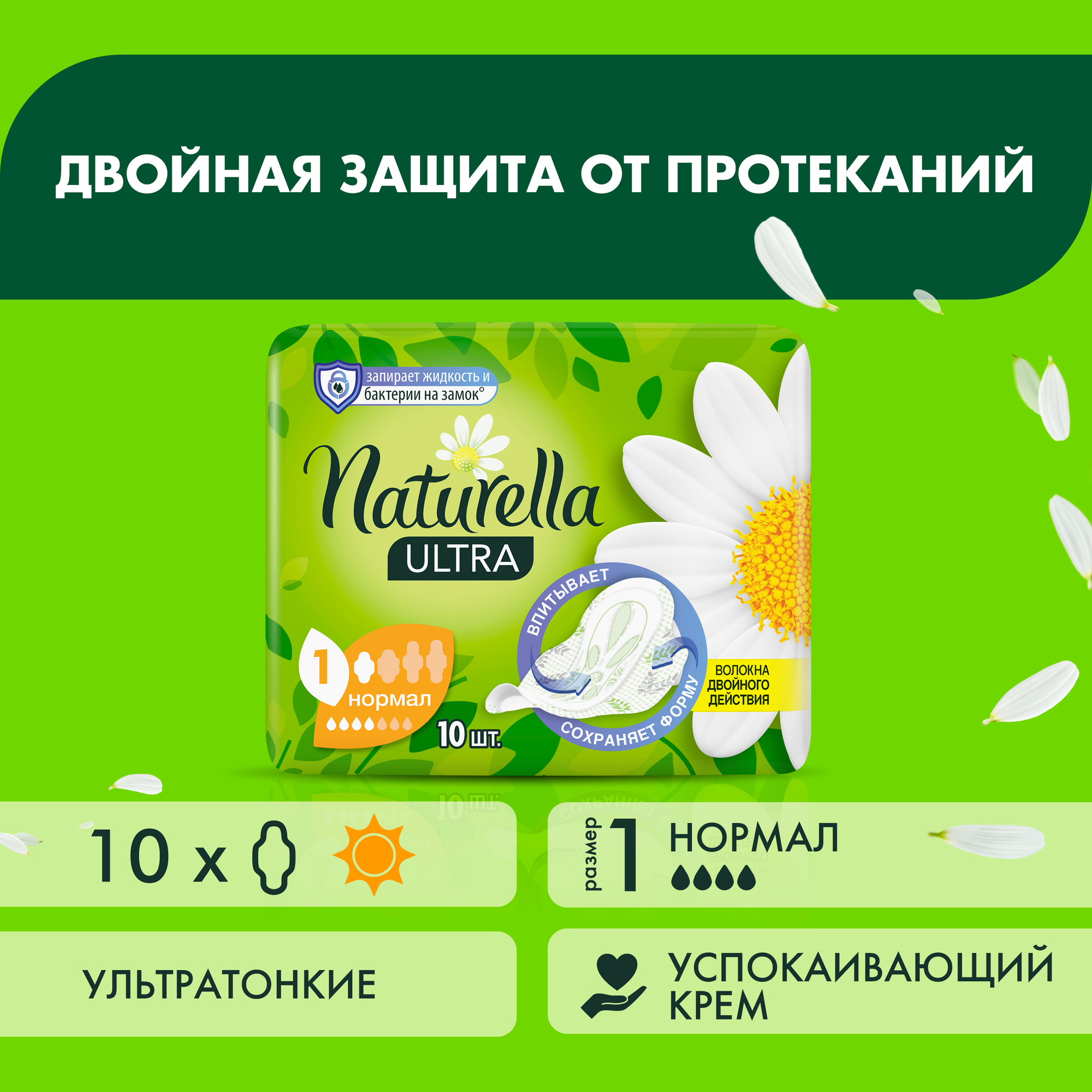 Женские гигиенические ароматизированные прокладки с крылышками Naturella Ultra Нормал, 10 шт., 