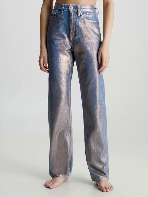 Джинсы  CALVIN KLEIN High Rise Straight Metallic Jeans, размер 28/32, серебряный