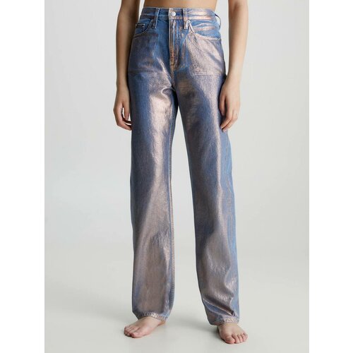 Джинсы классические CALVIN KLEIN High Rise Straight Metallic Jeans, размер 26/32, серебряный