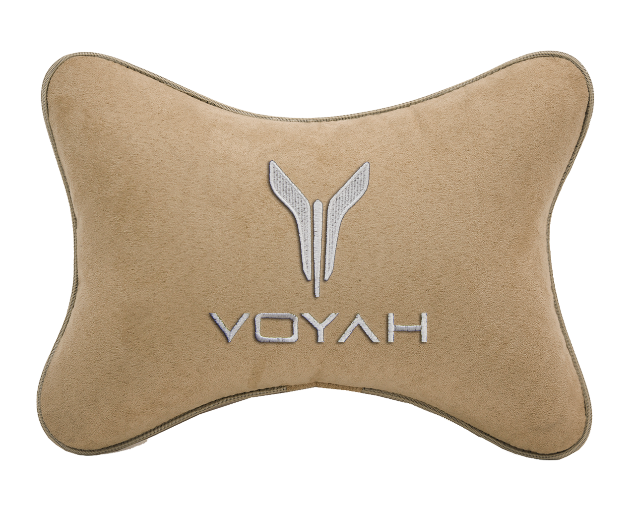 Автомобильная подушка на подголовник алькантара Beige с логотипом автомобиля VOYAH