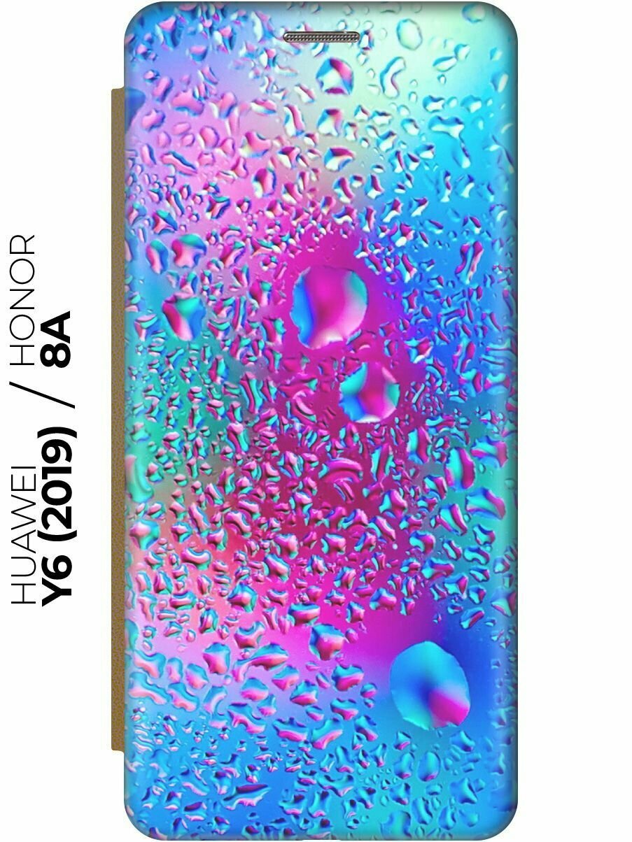 Чехол-книжка Капли на стекле на Honor 8A / 8A Pro / Huawei Y6 (2019) / Y6 Prime (2019) / Хонор 8а / 8а Про / Хуавей У6 2019 / У6 Прайм 2019 золотой
