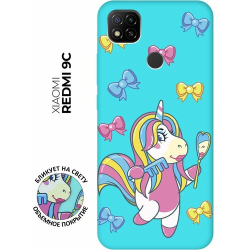 Матовый чехол Lady Unicorn для Xiaomi Redmi 9C / Сяоми Редми 9С с 3D эффектом бирюзовый матовый чехол sad cat для xiaomi redmi 9c сяоми редми 9с с 3d эффектом бирюзовый