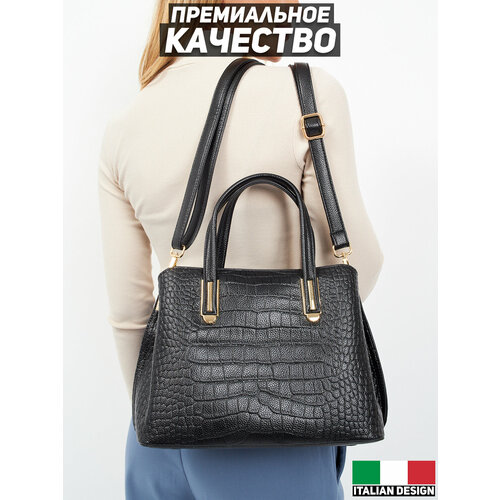 фото Сумка тоут 01046-01, фактура под рептилию, черный severini